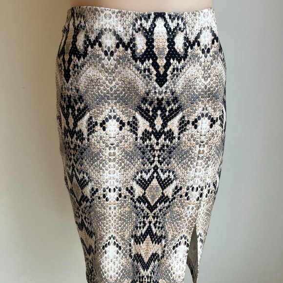 Witchery Ladies Cream & Black Snake Skin Print Stretch Midi Pencil Skirt Size 14 - Picture 2 of 12